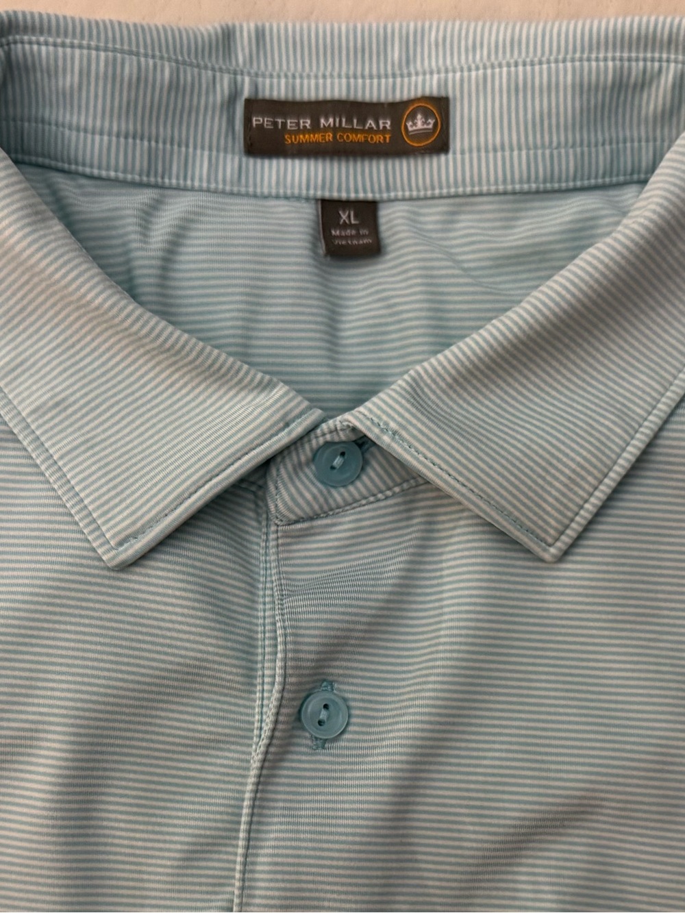 Peter Millar Men's Summer Comfort Light Blue Striped Polo Shirt - XL